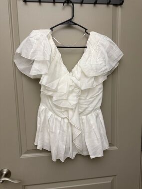 Chloé White Ruffled Peplum Blouse FR 38